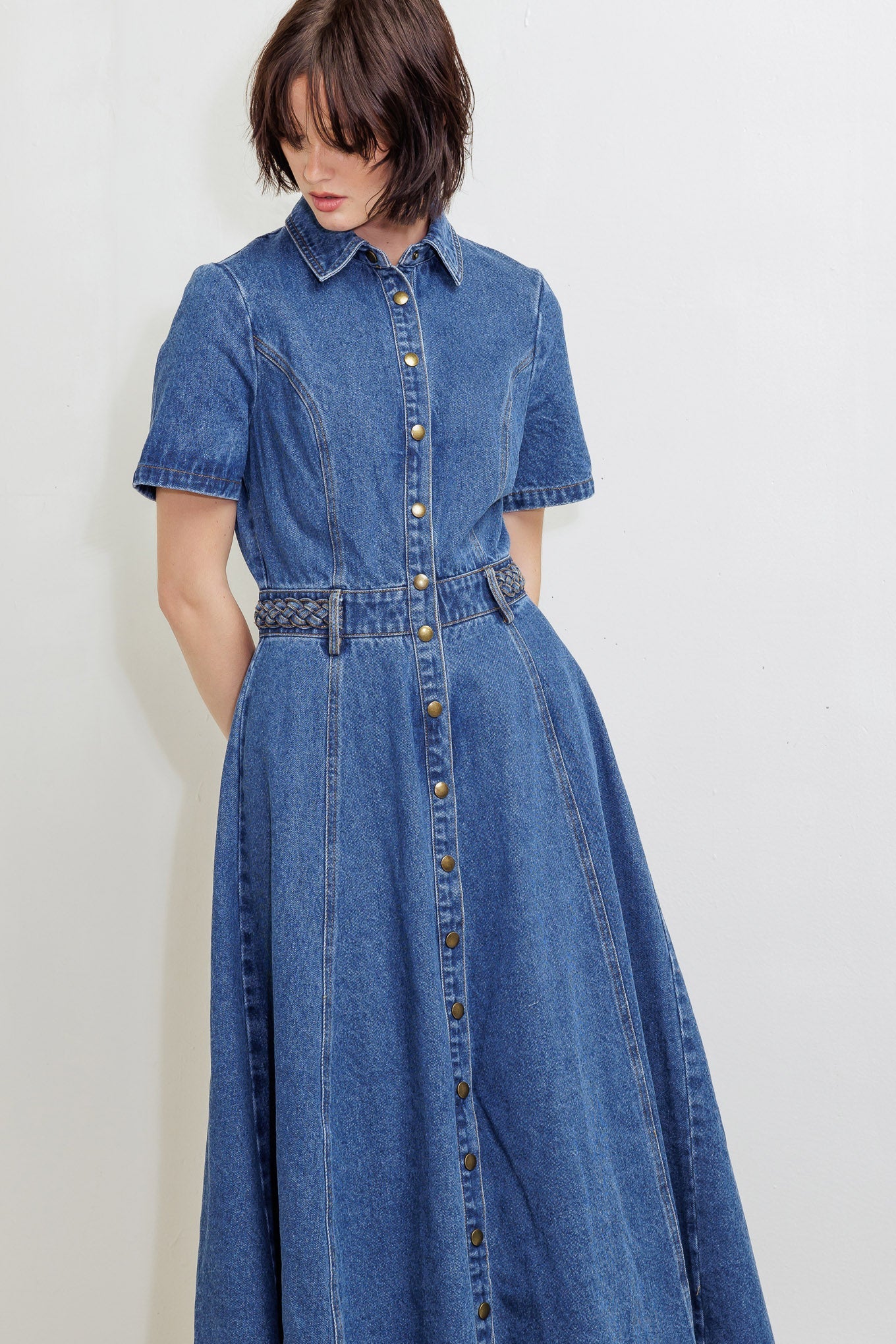 HIDDEN SMILE DENIM MIDI RESS