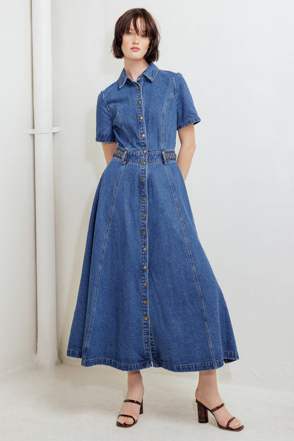 HIDDEN SMILE DENIM MIDI RESS