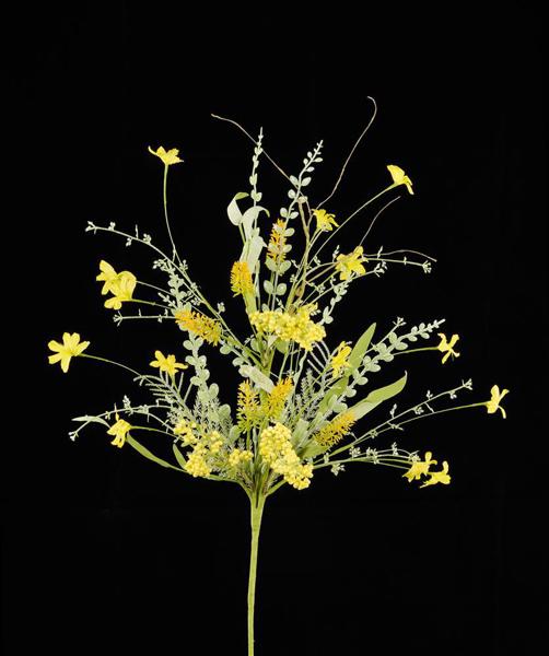 24"L FABRIC FLOWER/EVA LEAF/BEADS SPRAY YELLOW