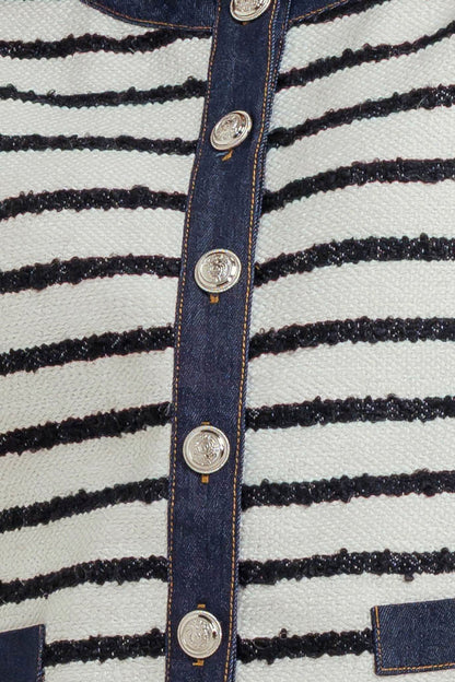 BONJOUR STRIPE WOVEN CROP JACKET