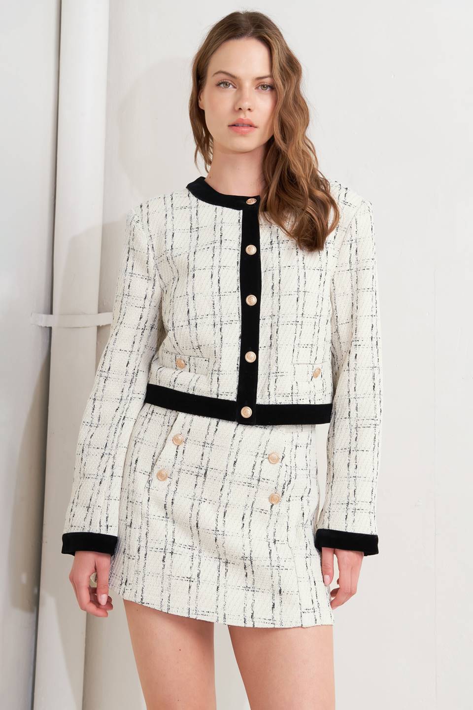 PARIS BOUND WOVEN TWEED CROP JACKET