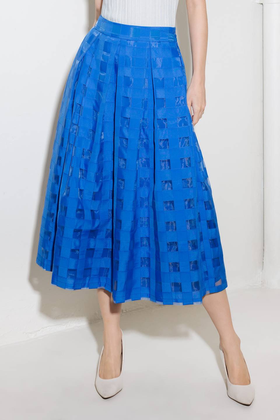 LIVE FOR US BLUE ORGANZA MIDI SKIRT
