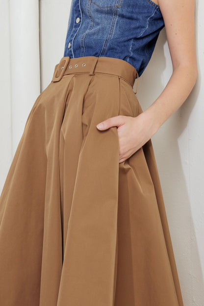 GOLDEN STILL CAMEL WOVEN FULL MIDI SKIRT