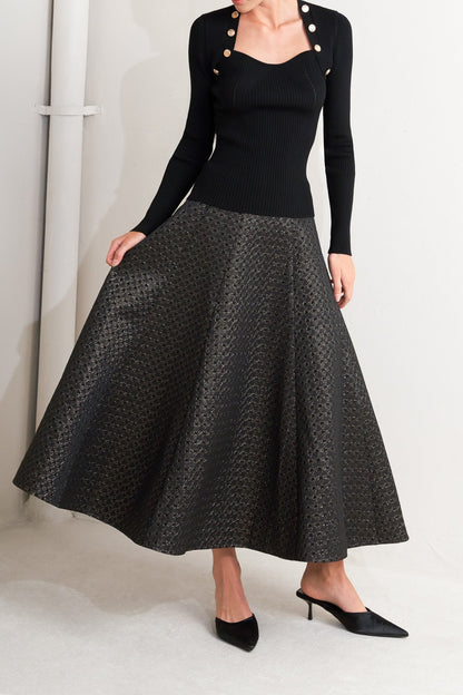 EVENING SCULPT METALLIC WOVEN CIRCLE SKIRT
