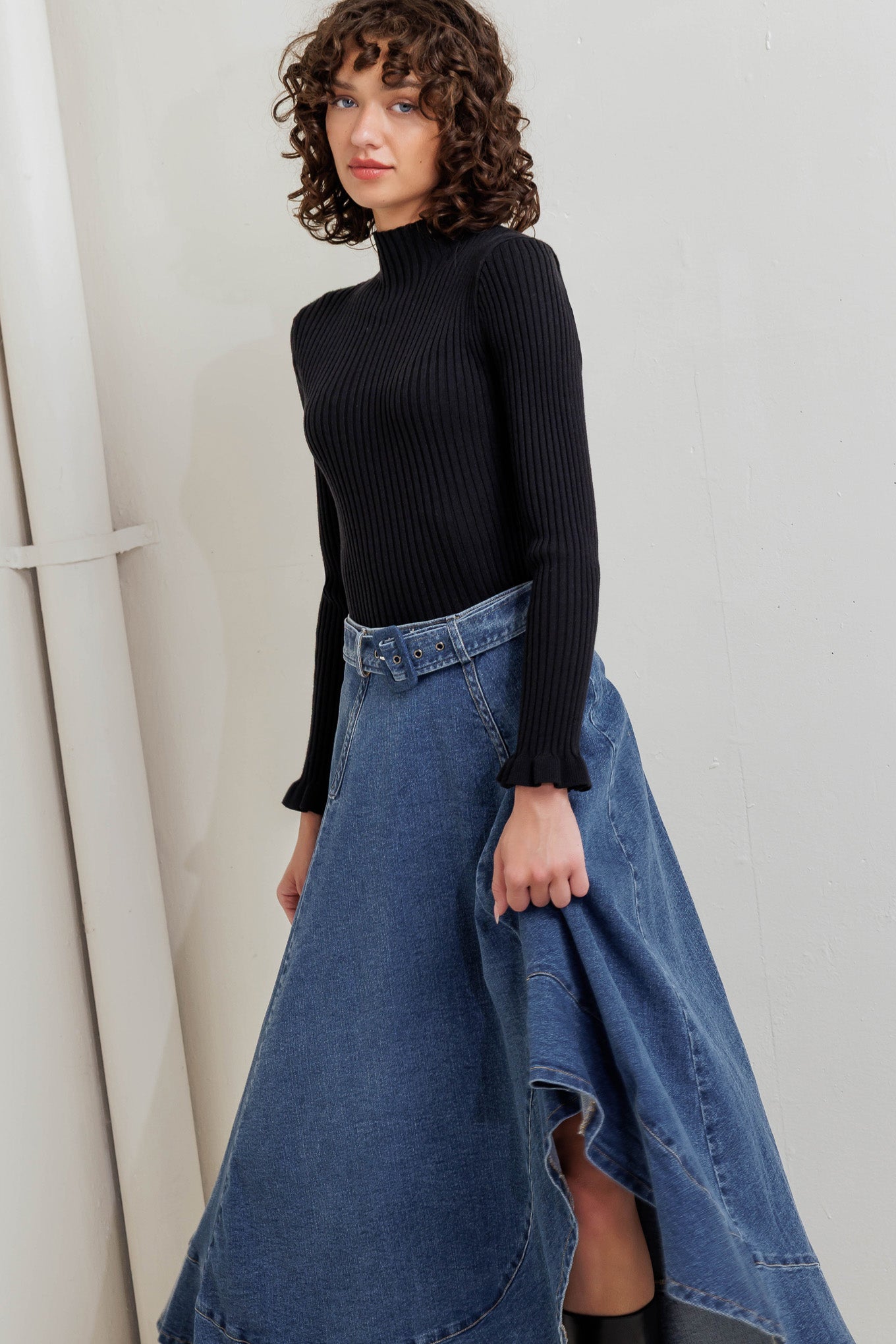 COWBOY CURVE DENIM MIDI SKIRT