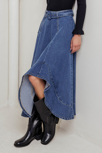 COWBOY CURVE DENIM MIDI SKIRT