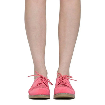 SOBEYO Women's Embroidered Flower Lace Up Oxford Flats Pink