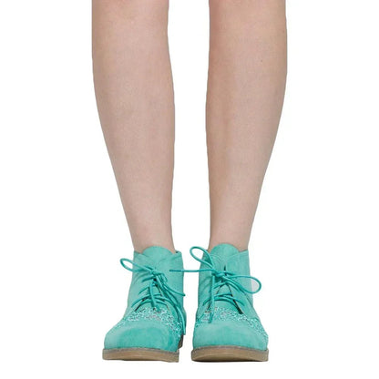 SOBEYO Women's Booties Embroidered Flower Lace Up Oxford Green
