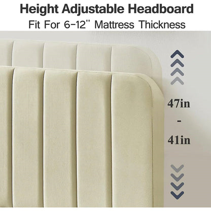 Full size Beige Upholstered Platform Bed Frame with Headboard