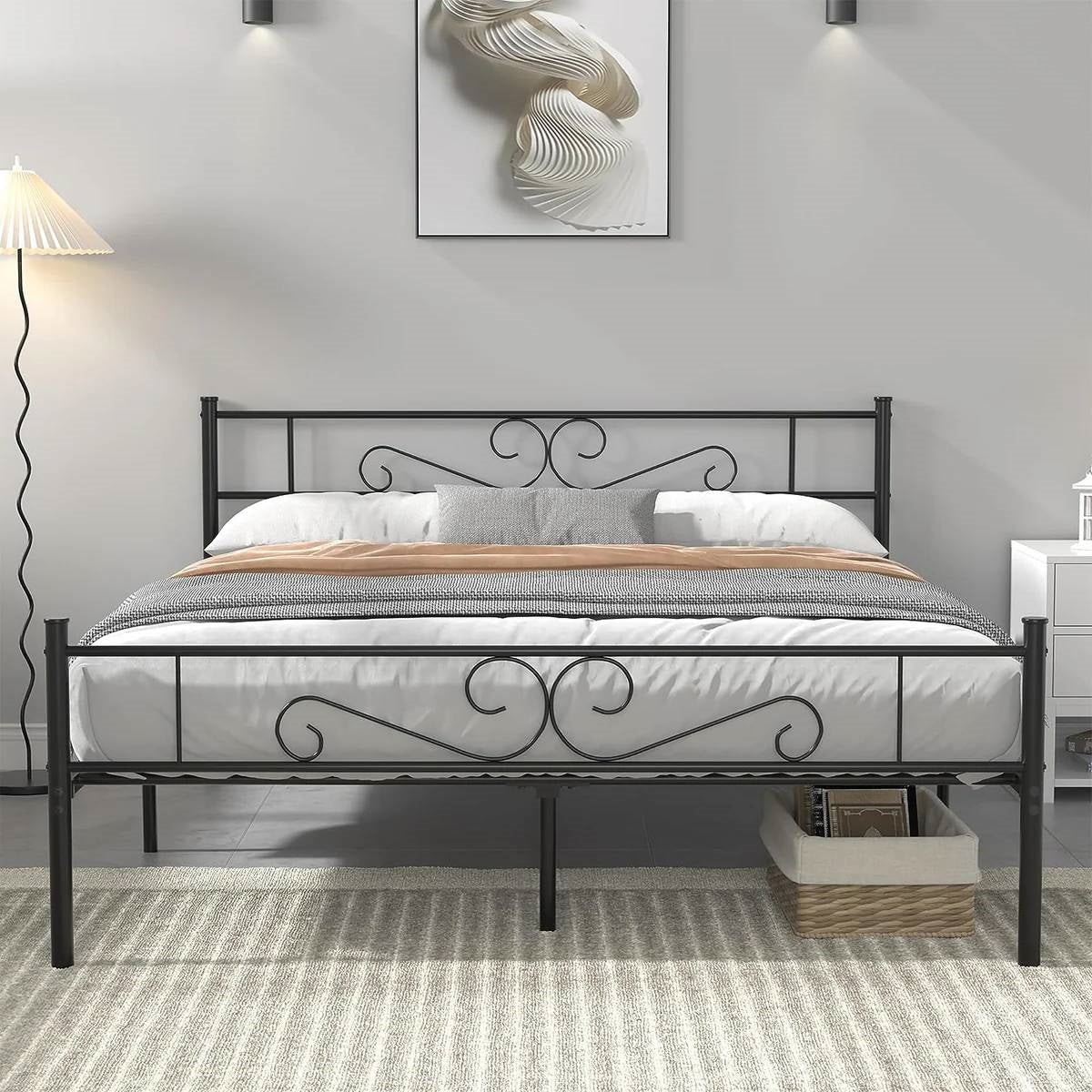 Full Sturdy Metal Platform Bed Frame with Headboard Footboard in Black Finish