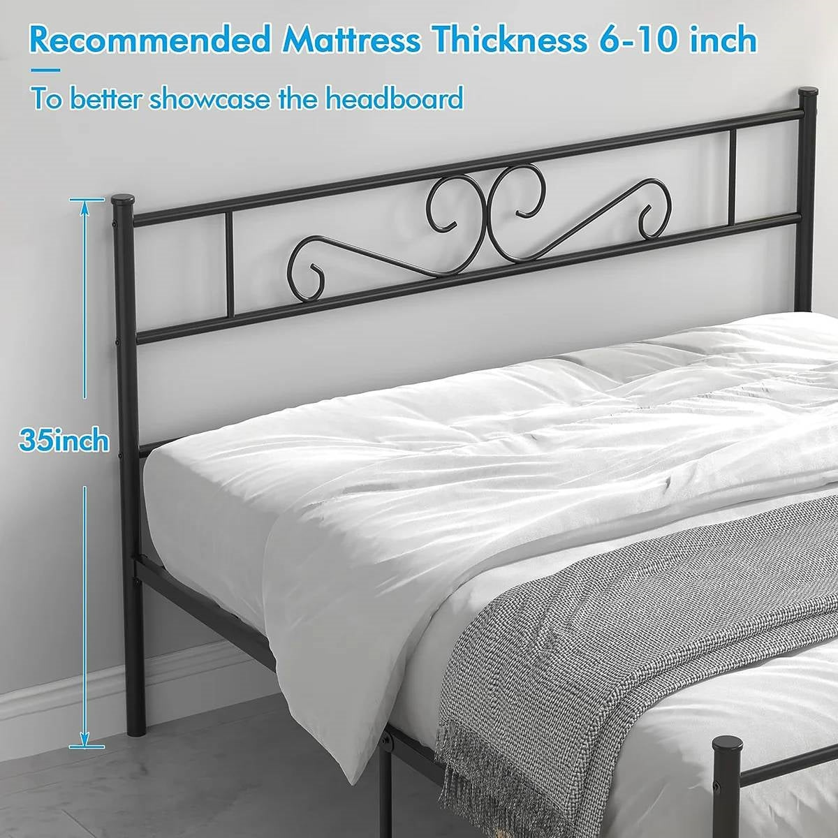 Full Sturdy Metal Platform Bed Frame with Headboard Footboard in Black Finish