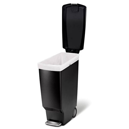 Black 10-Gallon Narrow Kitchen Trash Can with Easy Step-on Lid | Kitchen + Metal