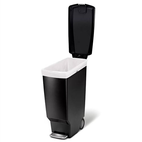 Black 10-Gallon Narrow Kitchen Trash Can with Easy Step-on Lid | Kitchen + Metal
