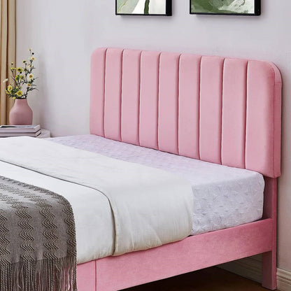 Full size Pink Upholstered Platform Bed Frame with Headboard