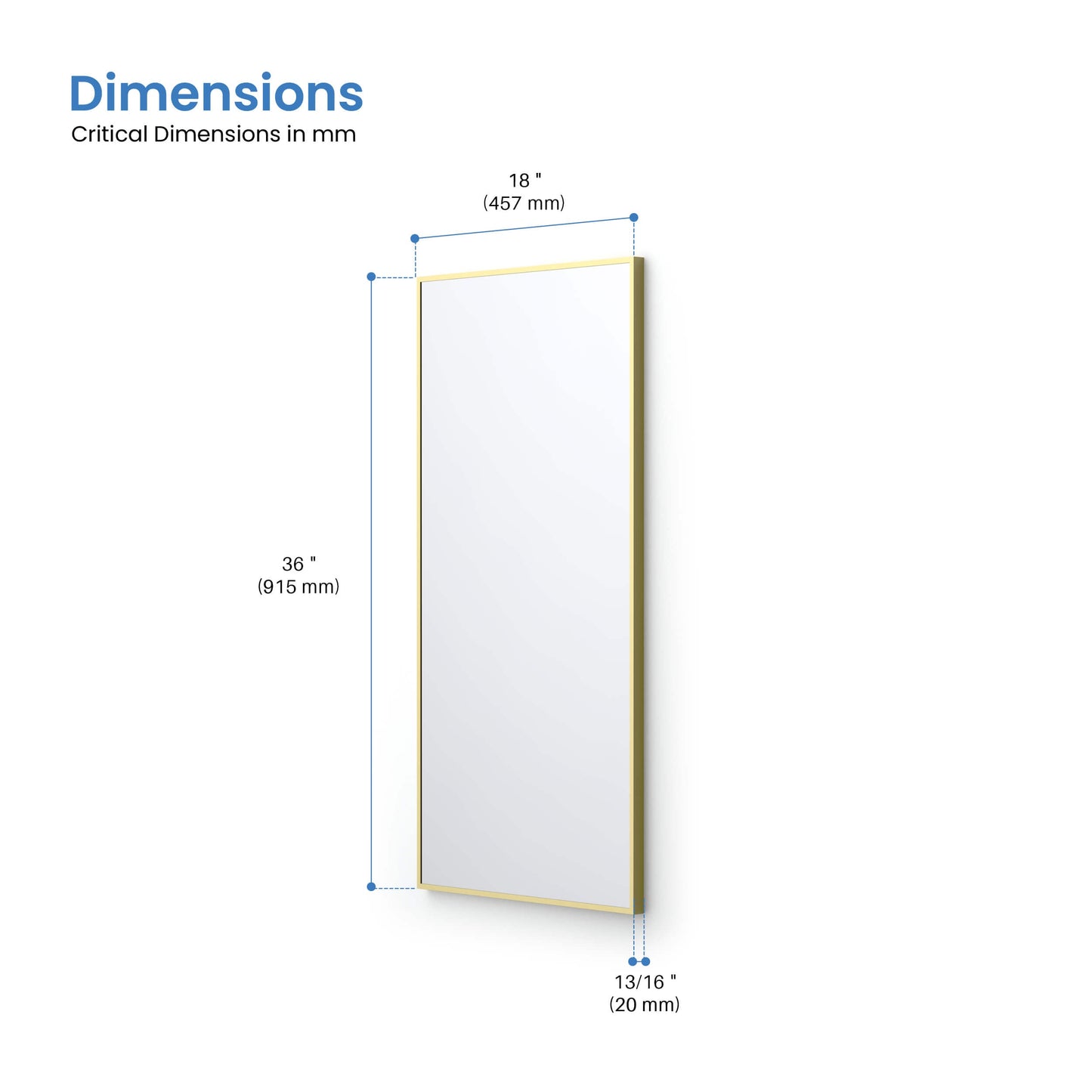 18" x 36" Metal Frame Shatterproof Wall Mount Mirror