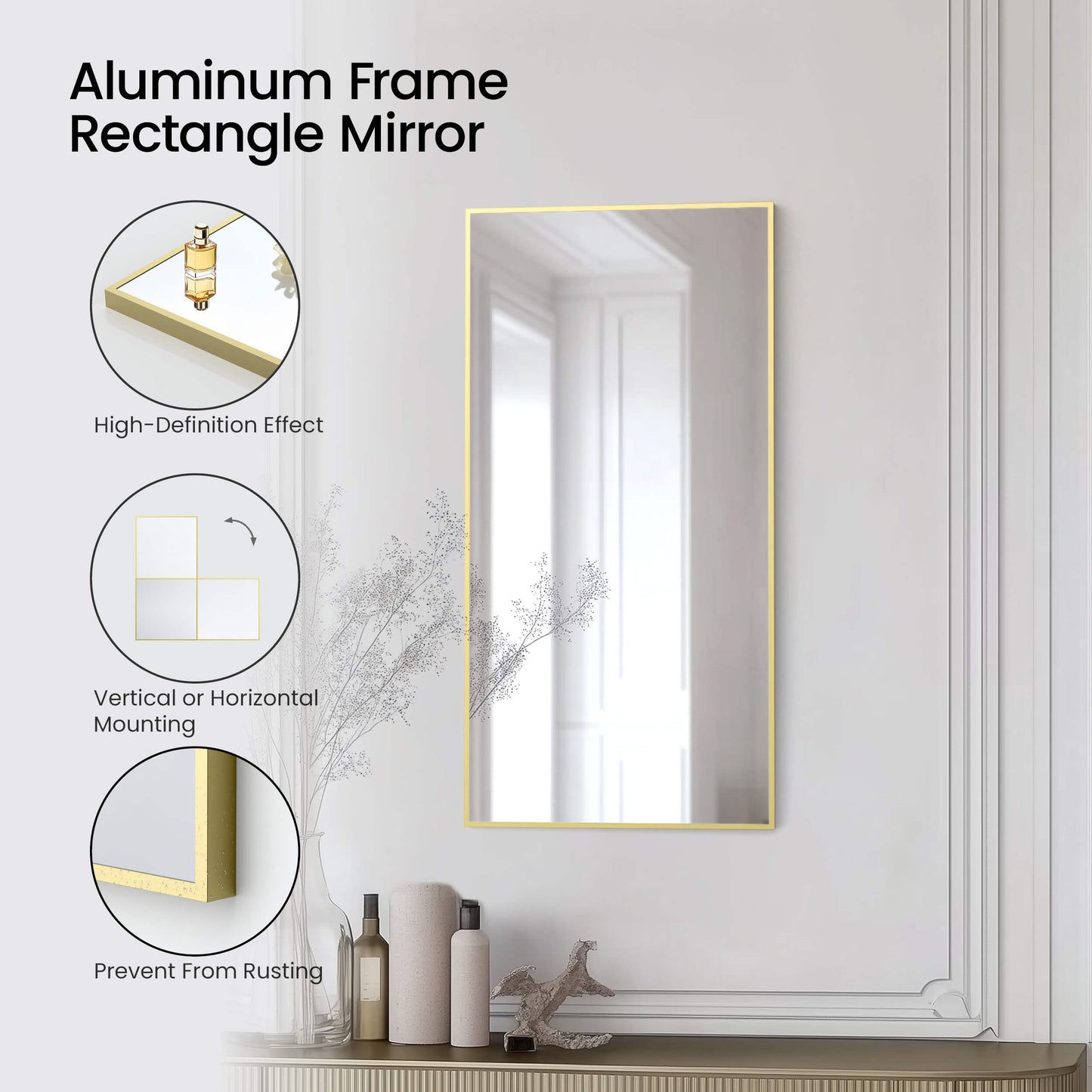 18" x 36" Metal Frame Shatterproof Wall Mount Mirror
