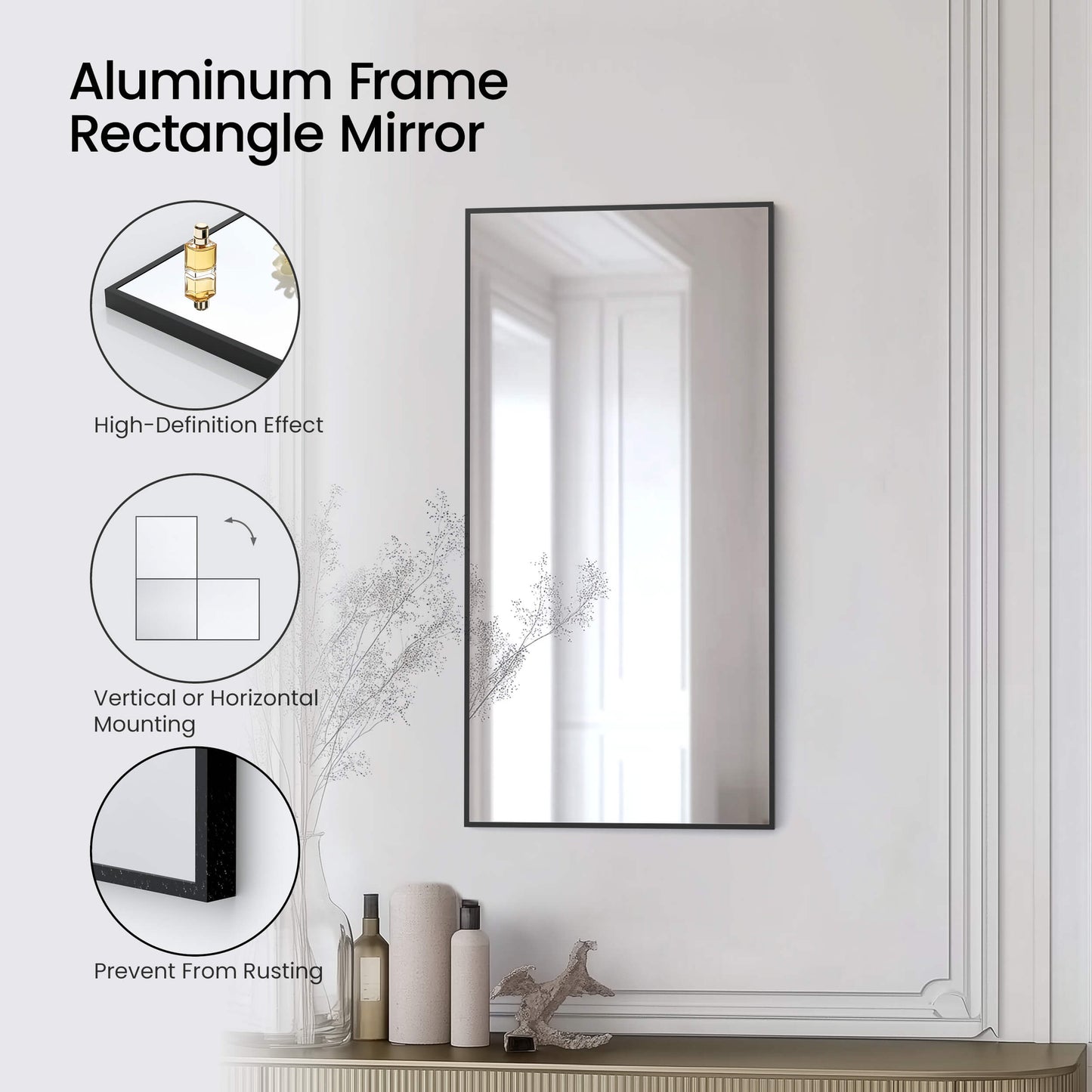 18" x 36" Metal Frame Shatterproof Wall Mount Mirror