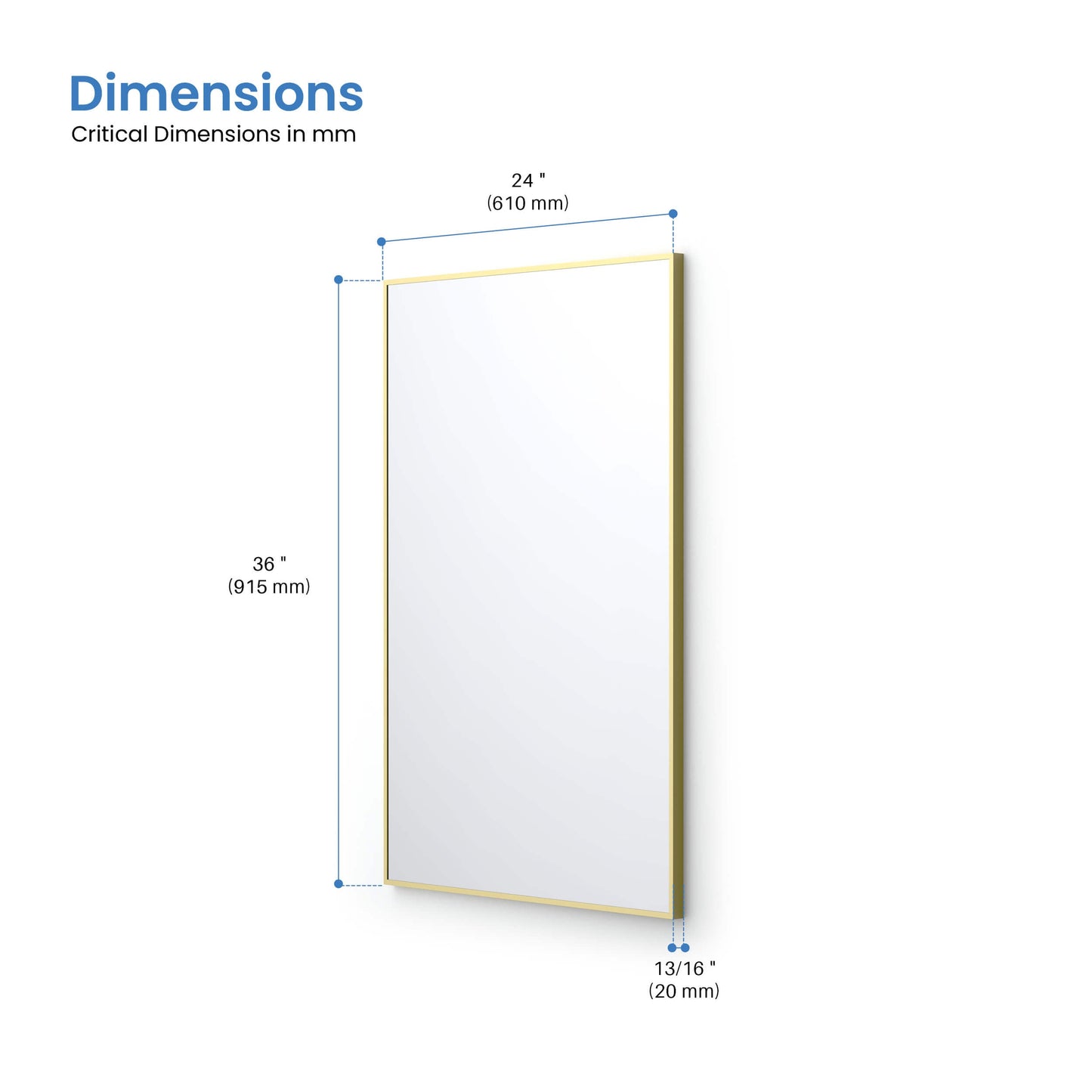 24" x 36" Metal Frame Shatterproof Wall Mount Mirror