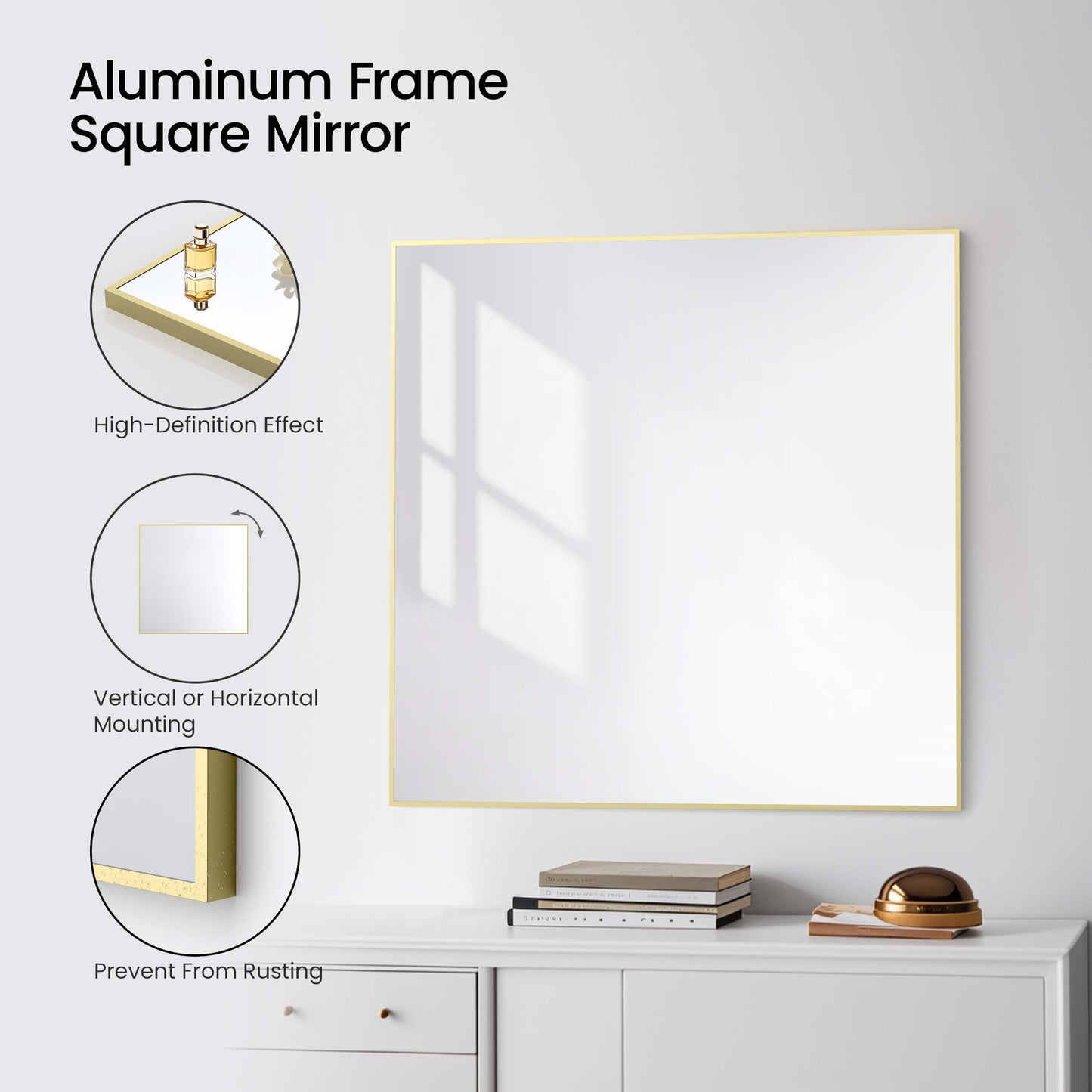 36" x 36" Metal Frame Shatterproof Wall Mount Mirror