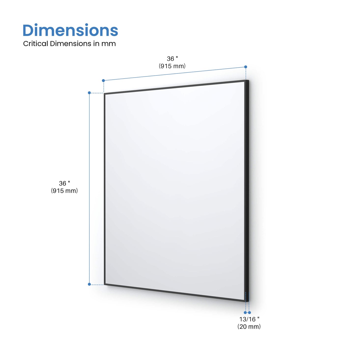 36" x 36" Metal Frame Shatterproof Wall Mount Mirror