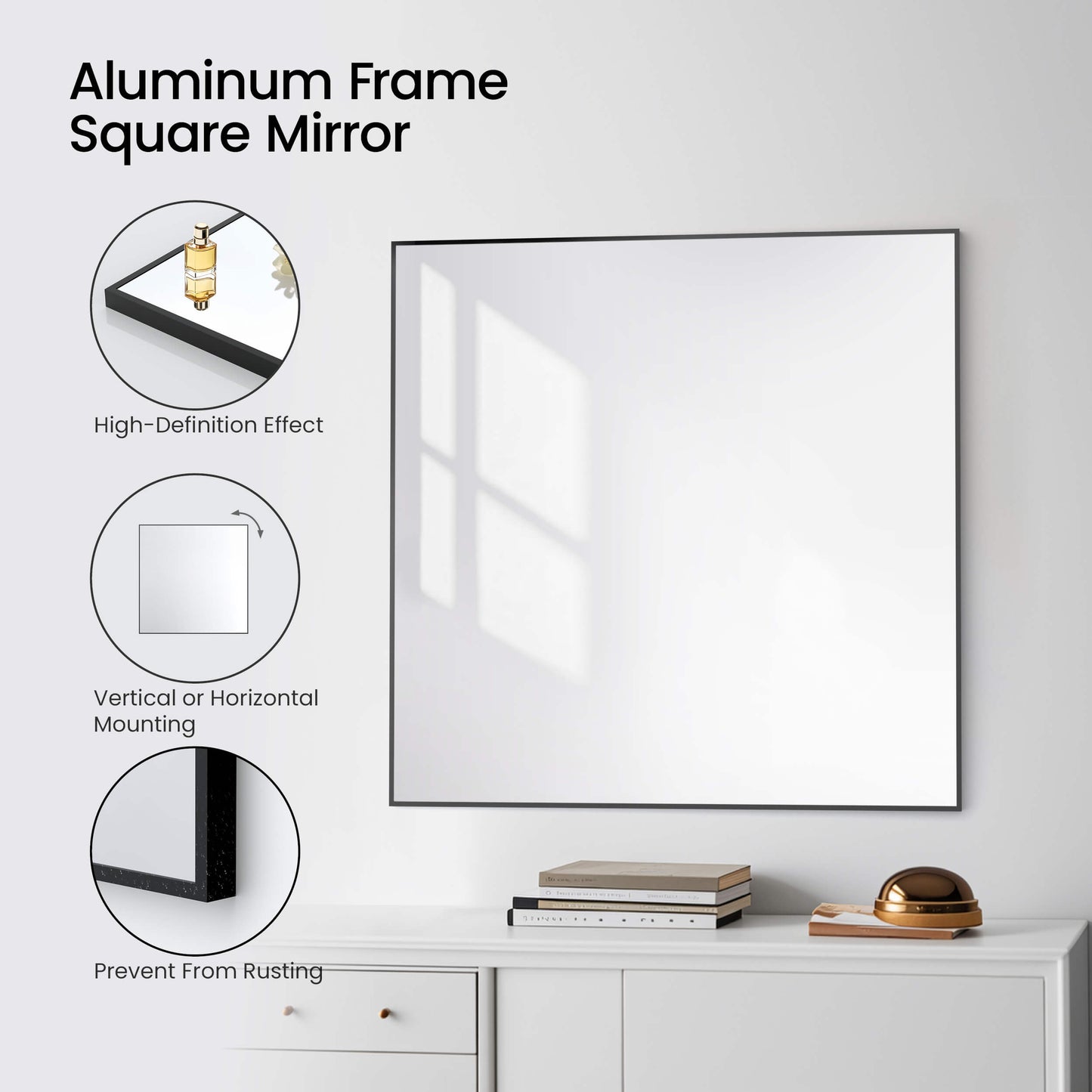 36" x 36" Metal Frame Shatterproof Wall Mount Mirror