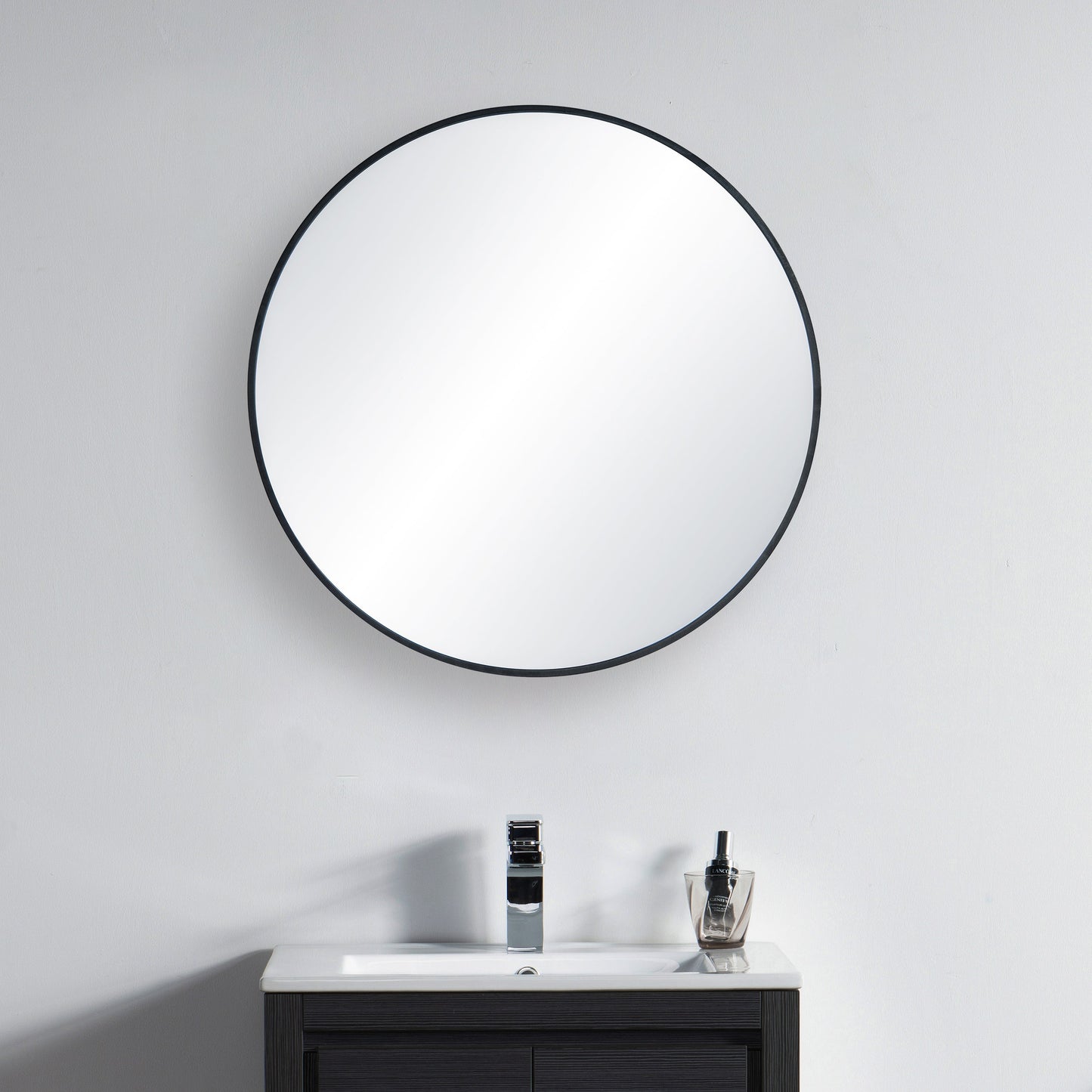28" Round Metal Frame Shatterproof Wall Mount Mirror