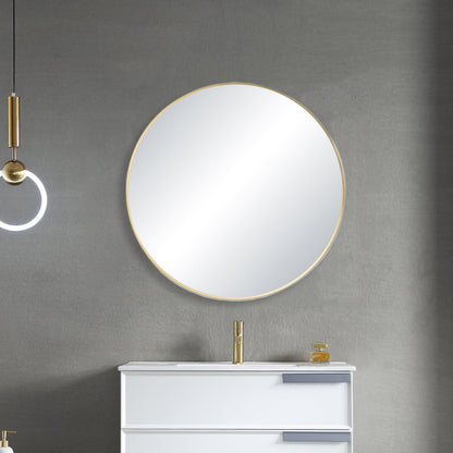 36" Round Metal Frame Shatterproof Wall Mount Mirror