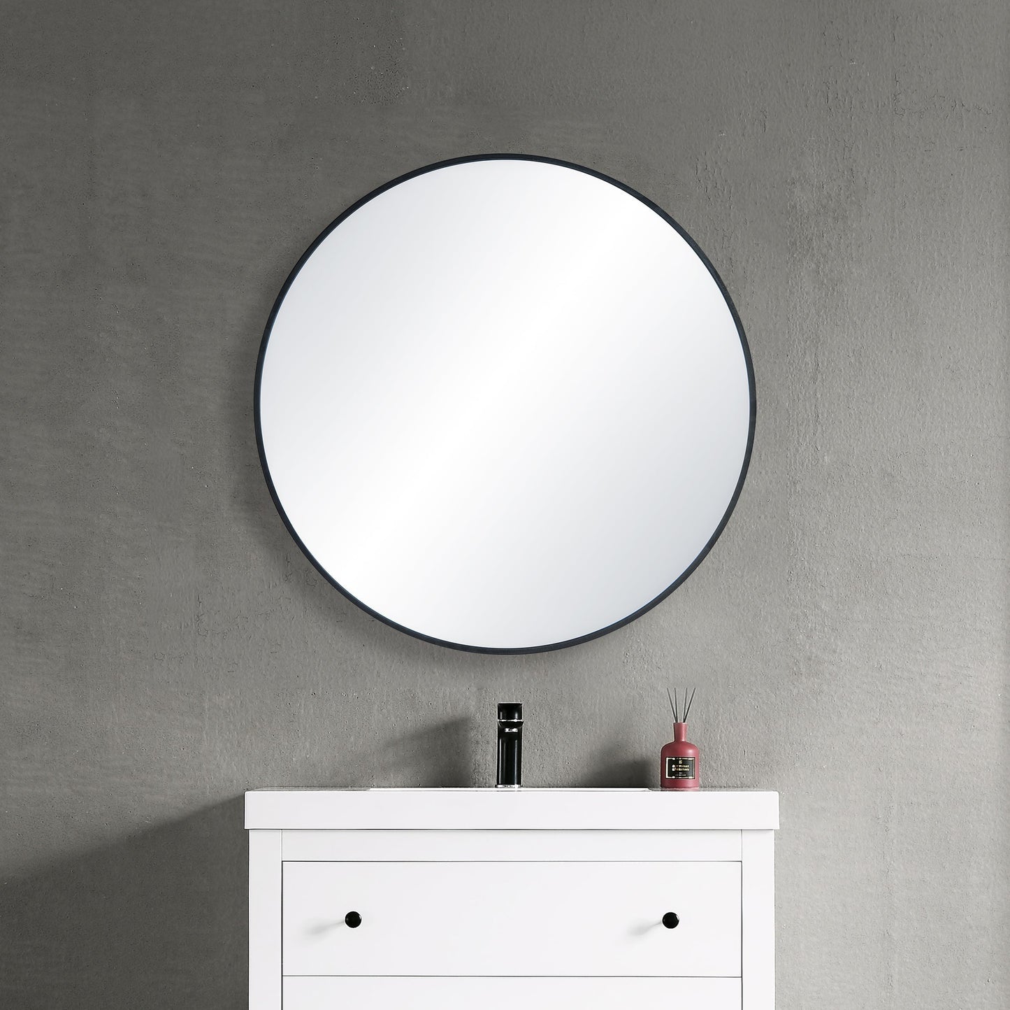 36" Round Metal Frame Shatterproof Wall Mount Mirror
