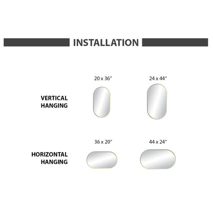24" x 44" Metal Frame Shatterproof Wall Mount Mirror
