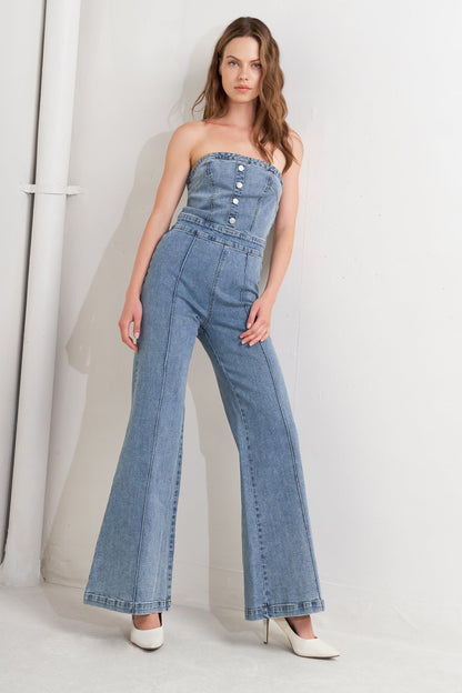 URBAN STRAPLESS DENIM JUMPSUIT
