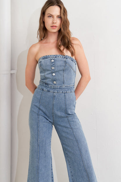 URBAN STRAPLESS DENIM JUMPSUIT
