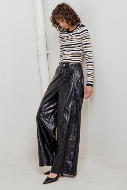 GLOSSY CITY STRIPES FAUX LEATHER PANTS