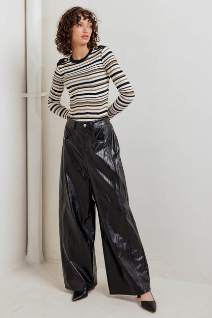 GLOSSY CITY STRIPES FAUX LEATHER PANTS