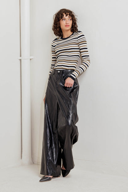 GLOSSY CITY STRIPES FAUX LEATHER PANTS