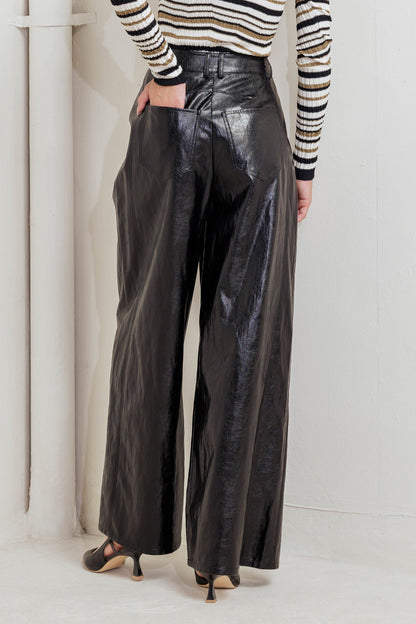GLOSSY CITY STRIPES FAUX LEATHER PANTS