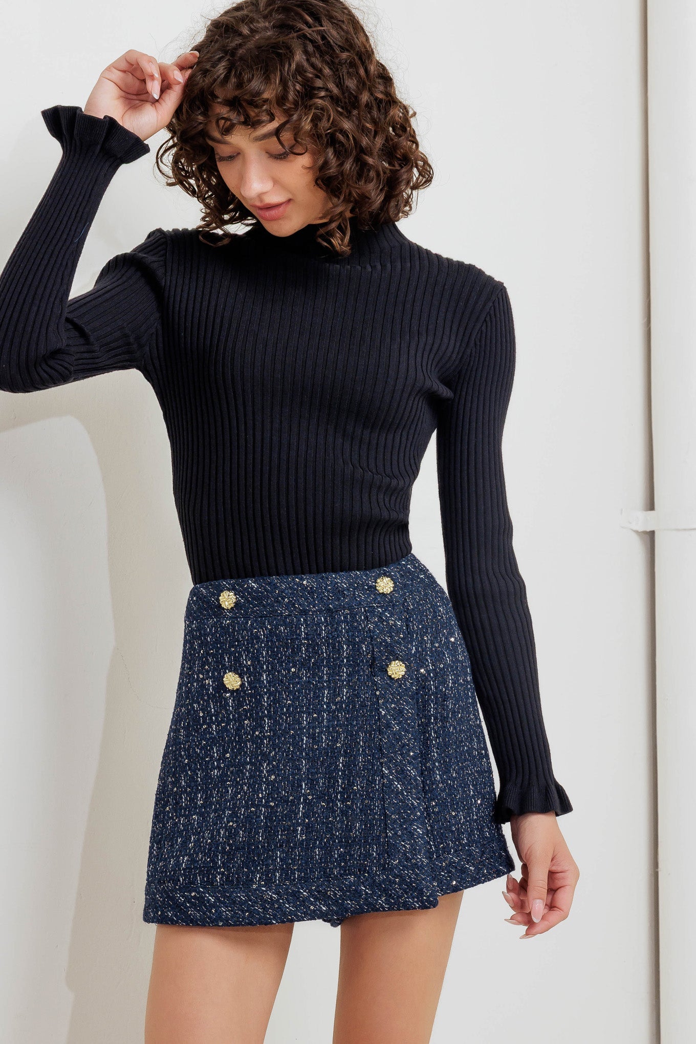 PARISIAN NAVY TWEED SKORT