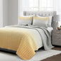 Full/Queen Yellow Orange Grey Lightweight Crinkle Fabric 3 Piece Quilt Set