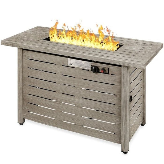 Outdoor Heating Grey Steel LP Gas Propane Fire Pit w/ Auto Ignition | Kitchen + Metal