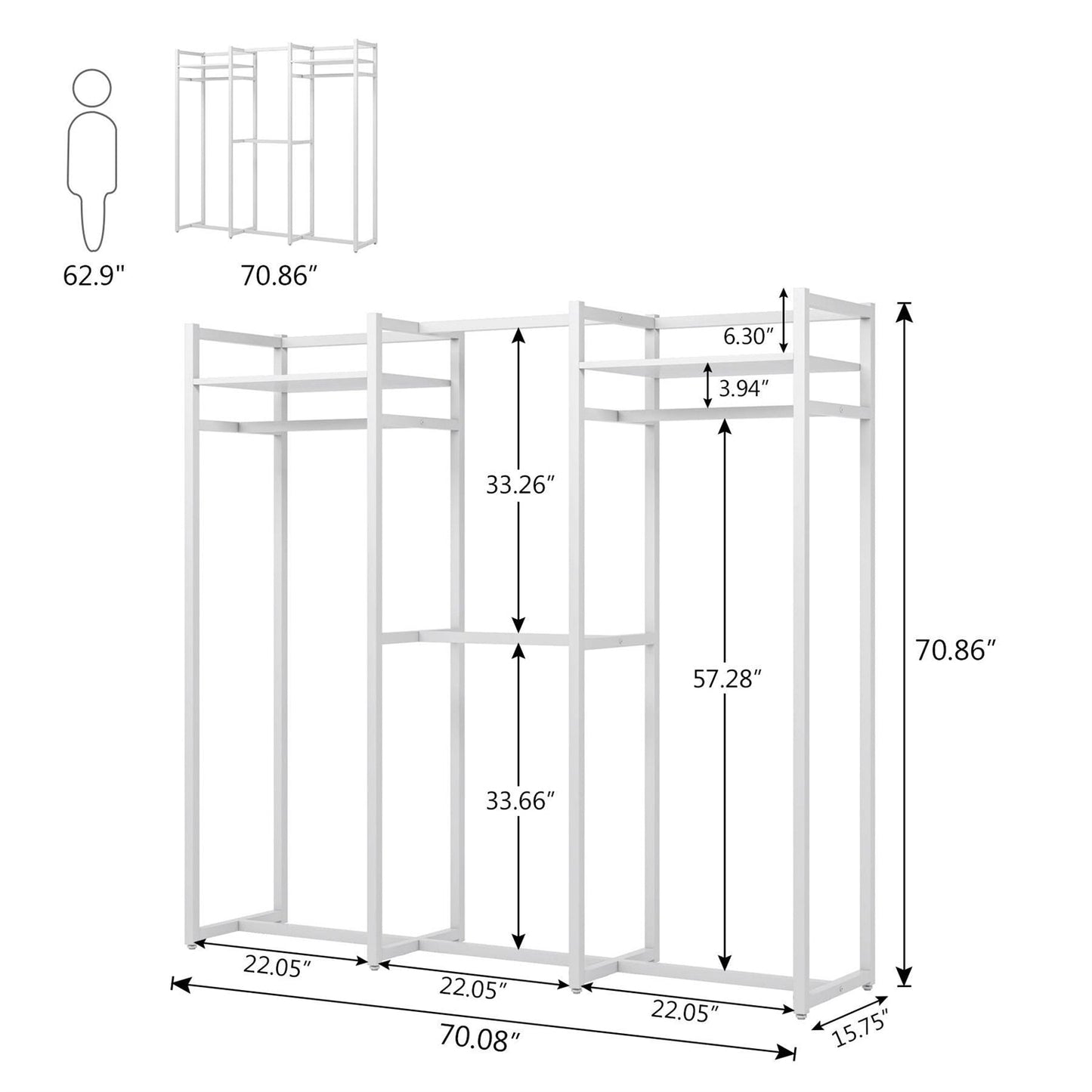 Heavy Duty White Metal Freestanding Garment Rack with 4 Clothes Hanging Rods
