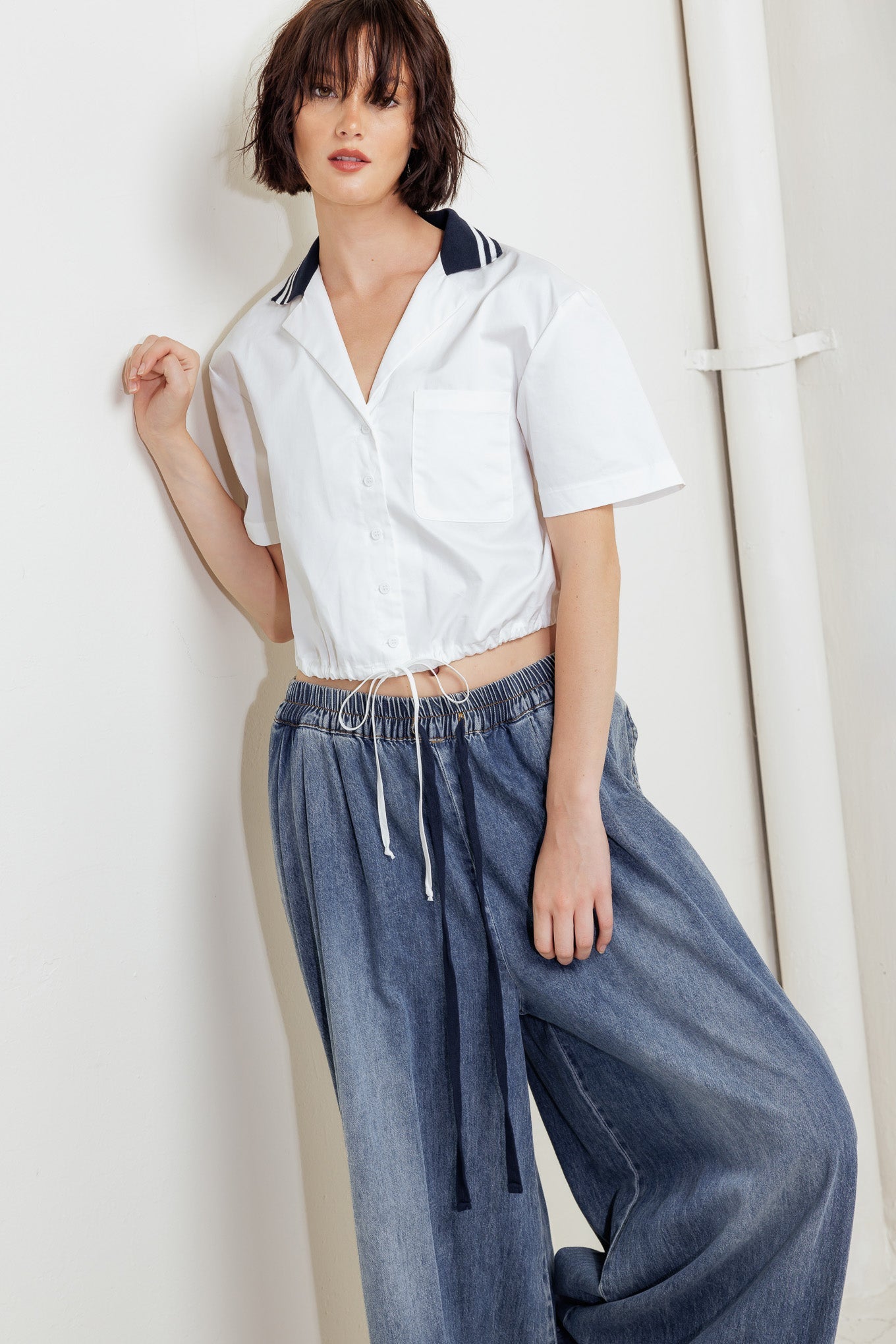 COASTAL COLLAR WOVEN CROP TOP