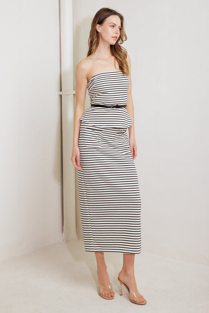WINDING PATH STRIPED WOVEN TUBE TOP
