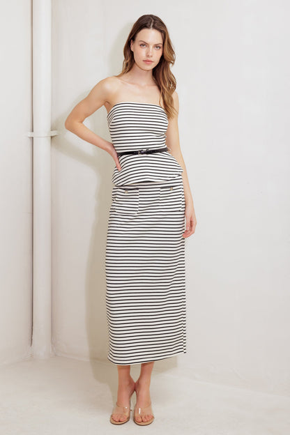 WINDING PATH STRIPED WOVEN TUBE TOP