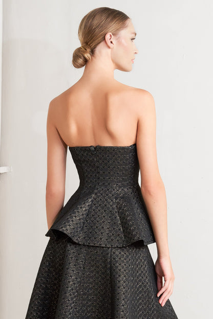 EVENING SCULPT METALLIC THREADED WOVEN TOP