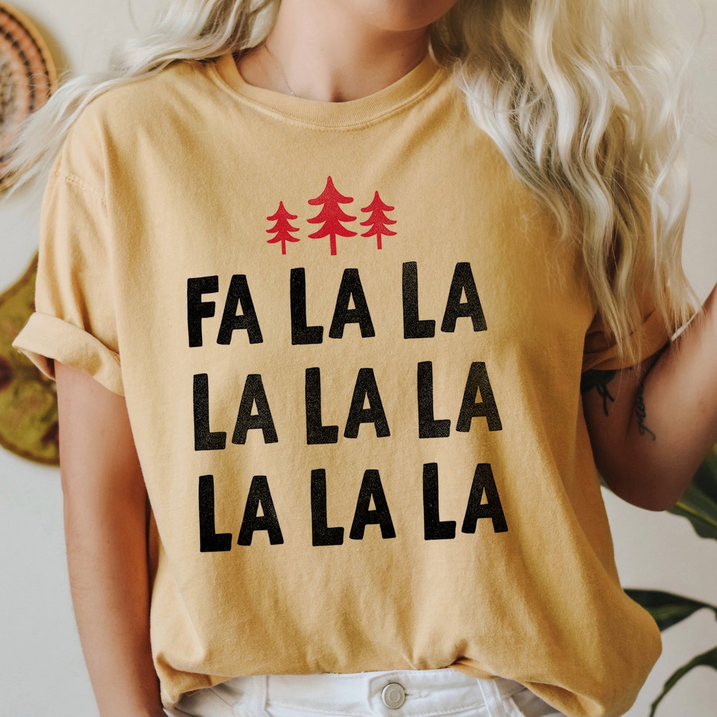 Fa La La, Retro, Christmas Trees Comfort Colors Tshirt