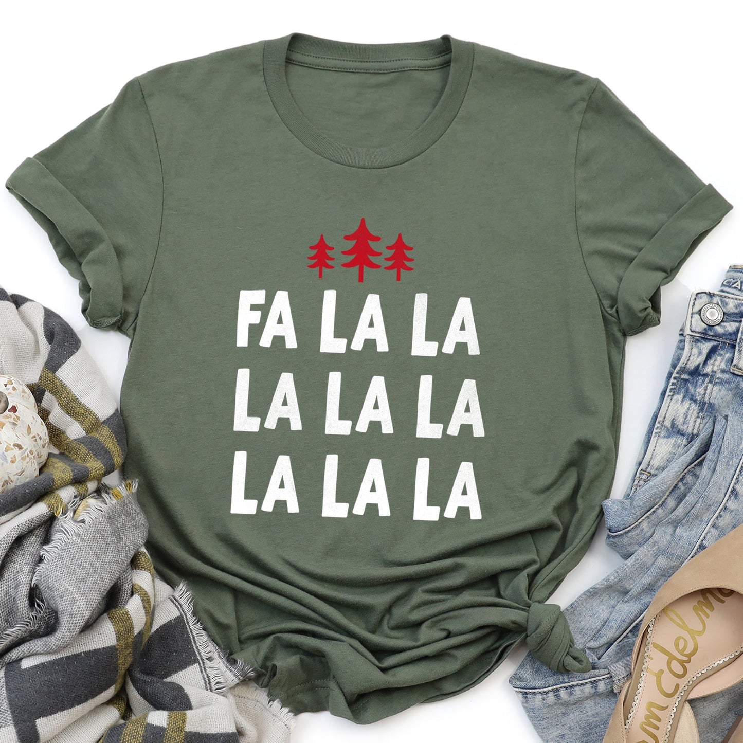 Fa La La, Retro, Christmas Trees - white Super Soft Tees