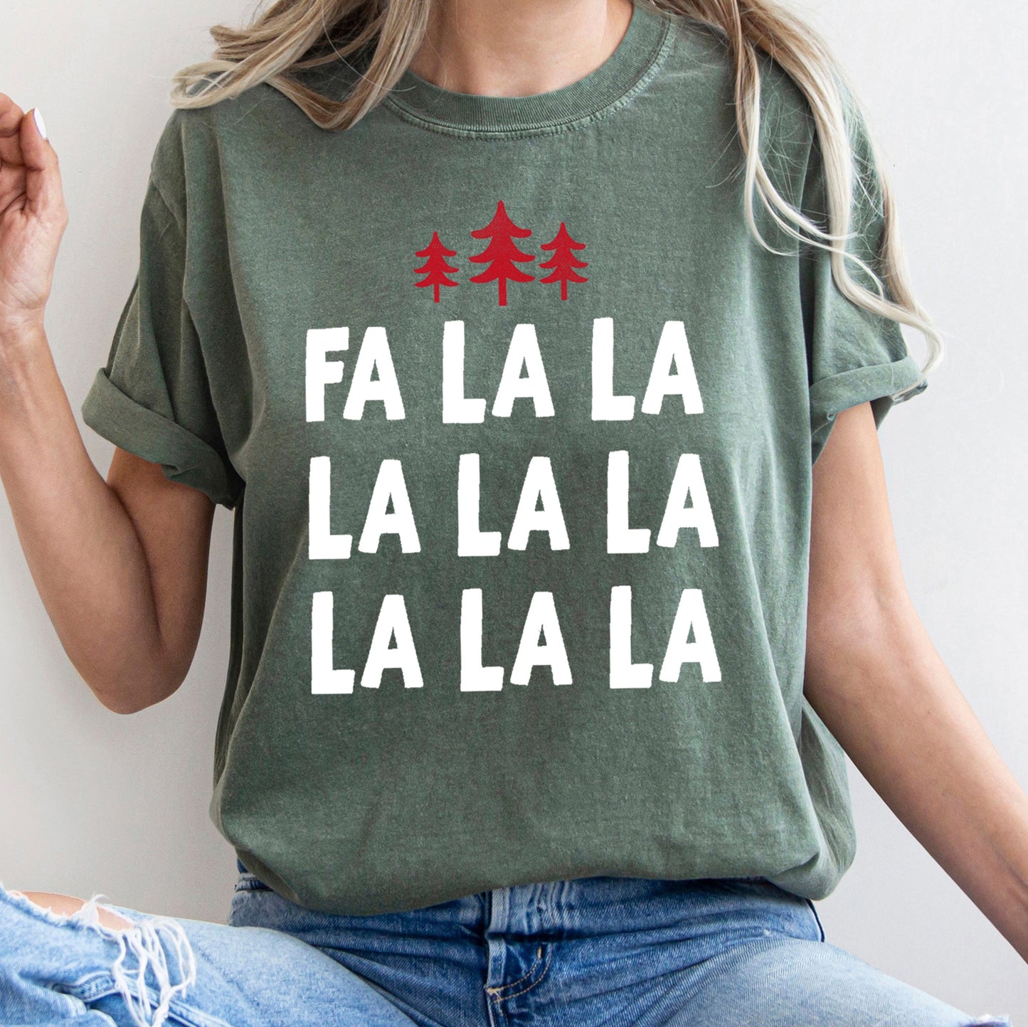 Fa La La, Retro, Christmas Trees Comfort Colors Tshirt