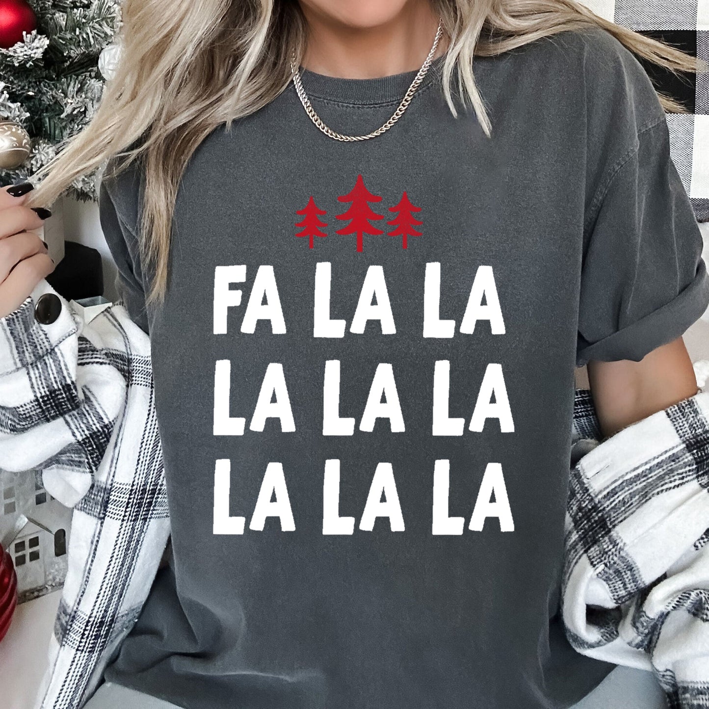 Fa La La, Retro, Christmas Trees Comfort Colors Tshirt