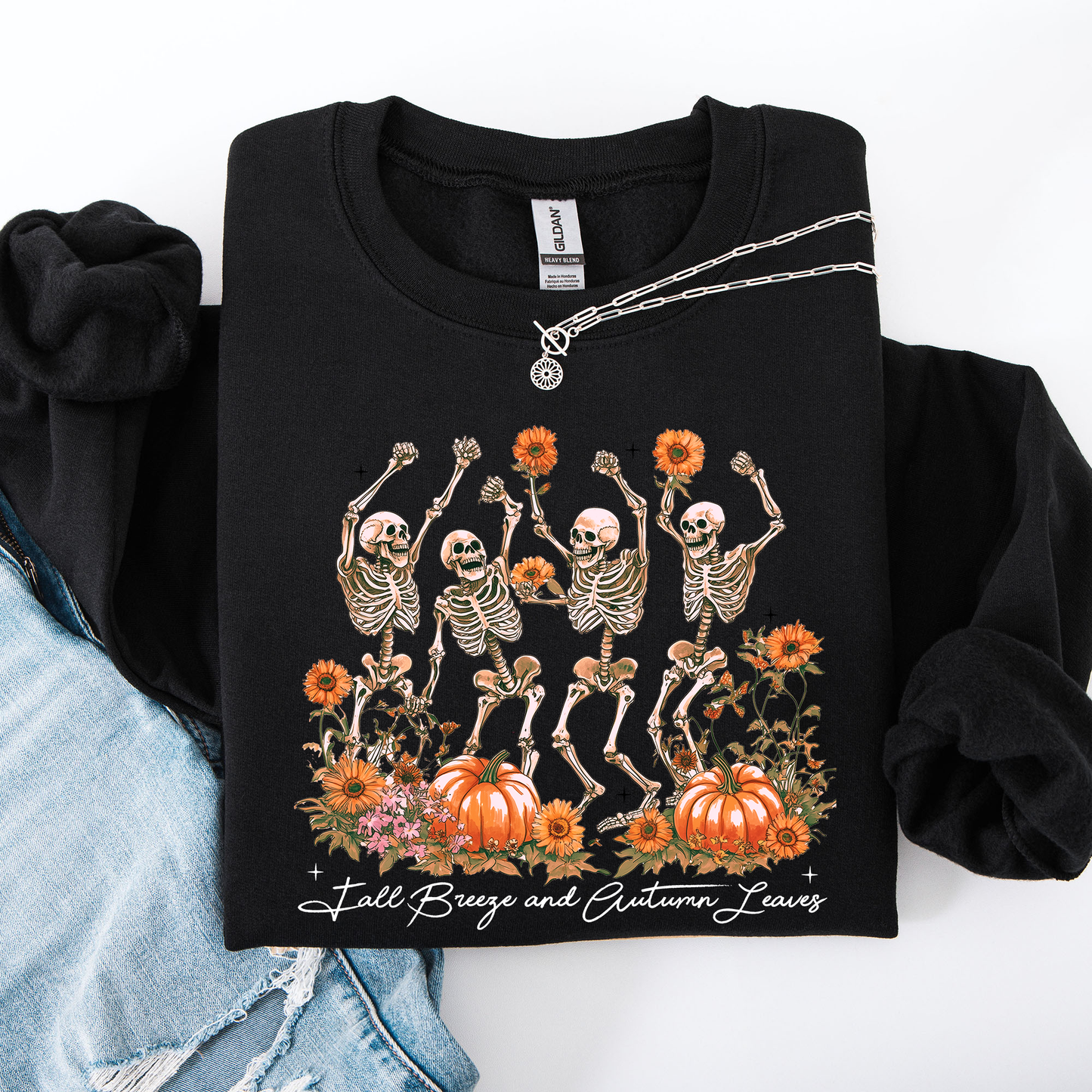 Fall Breeze and Autumn Leaves, Skeletons, Fall, Pumpkin Spice, Autumn Skeleton, Dancing Skeletons, Halloween Sweatshirt