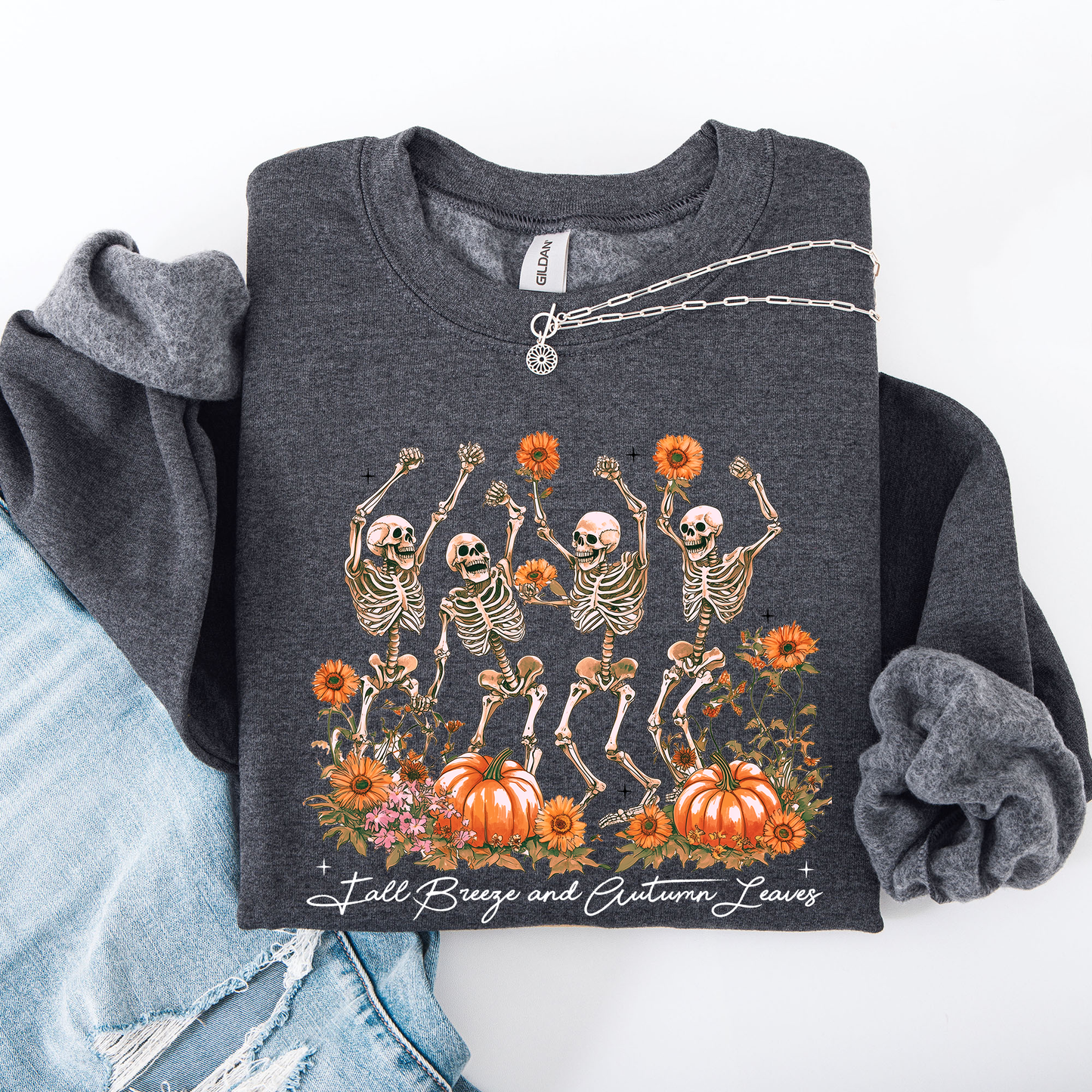 Fall Breeze and Autumn Leaves, Skeletons, Fall, Pumpkin Spice, Autumn Skeleton, Dancing Skeletons, Halloween Sweatshirt