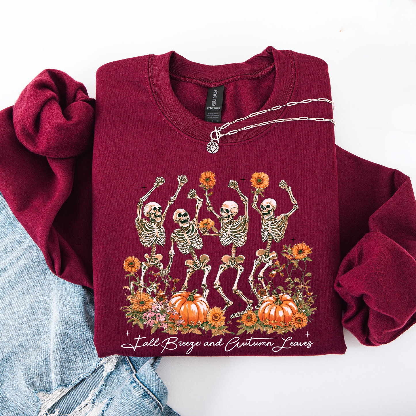 Fall Breeze and Autumn Leaves, Skeletons, Fall, Pumpkin Spice, Autumn Skeleton, Dancing Skeletons, Halloween Sweatshirt